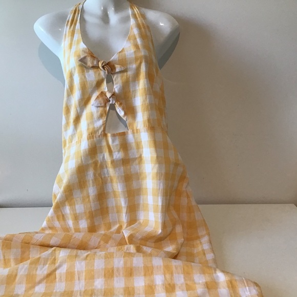 Halter Dress NWT $89 Open Back Yellow White Check NWT - Picture 2 of 10